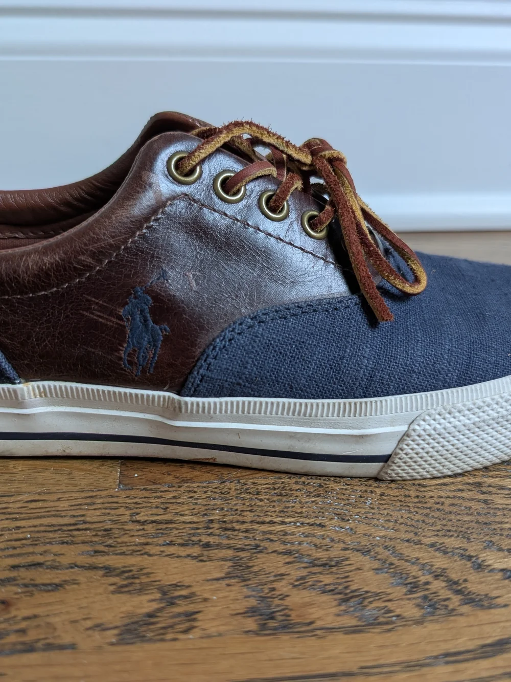 Polo Ralph Lauren Vaughn Saddle Sneaker Men's Size 7D Flax Linen Leather Blue